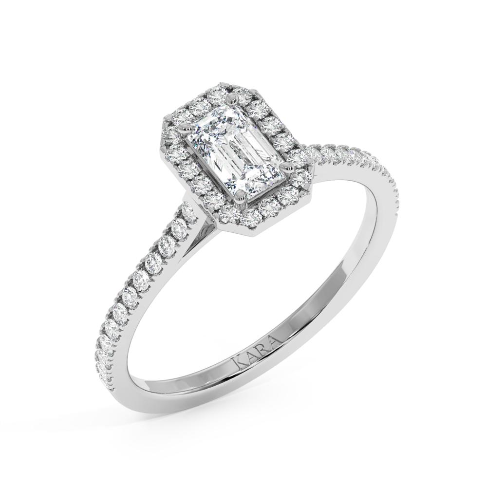 Engagement ring with 0.50 ct Emerald diamond and 0.24 ct side diamonds