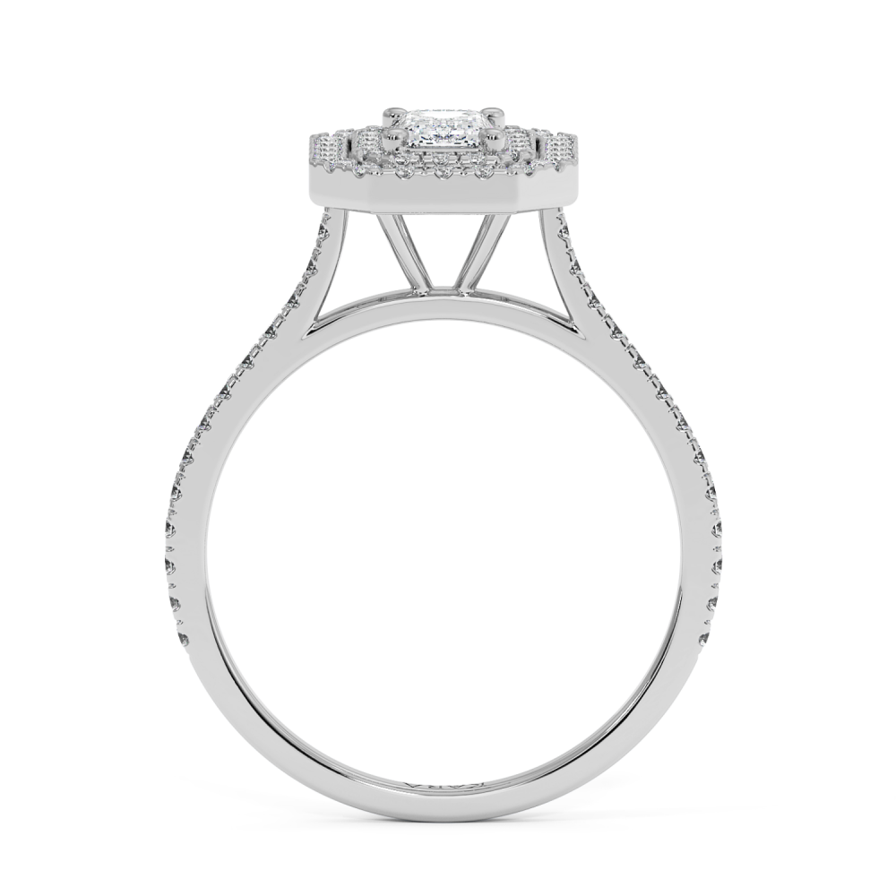 Engagement ring with 0.50 ct Emerald diamond and 0.39 ct side diamonds