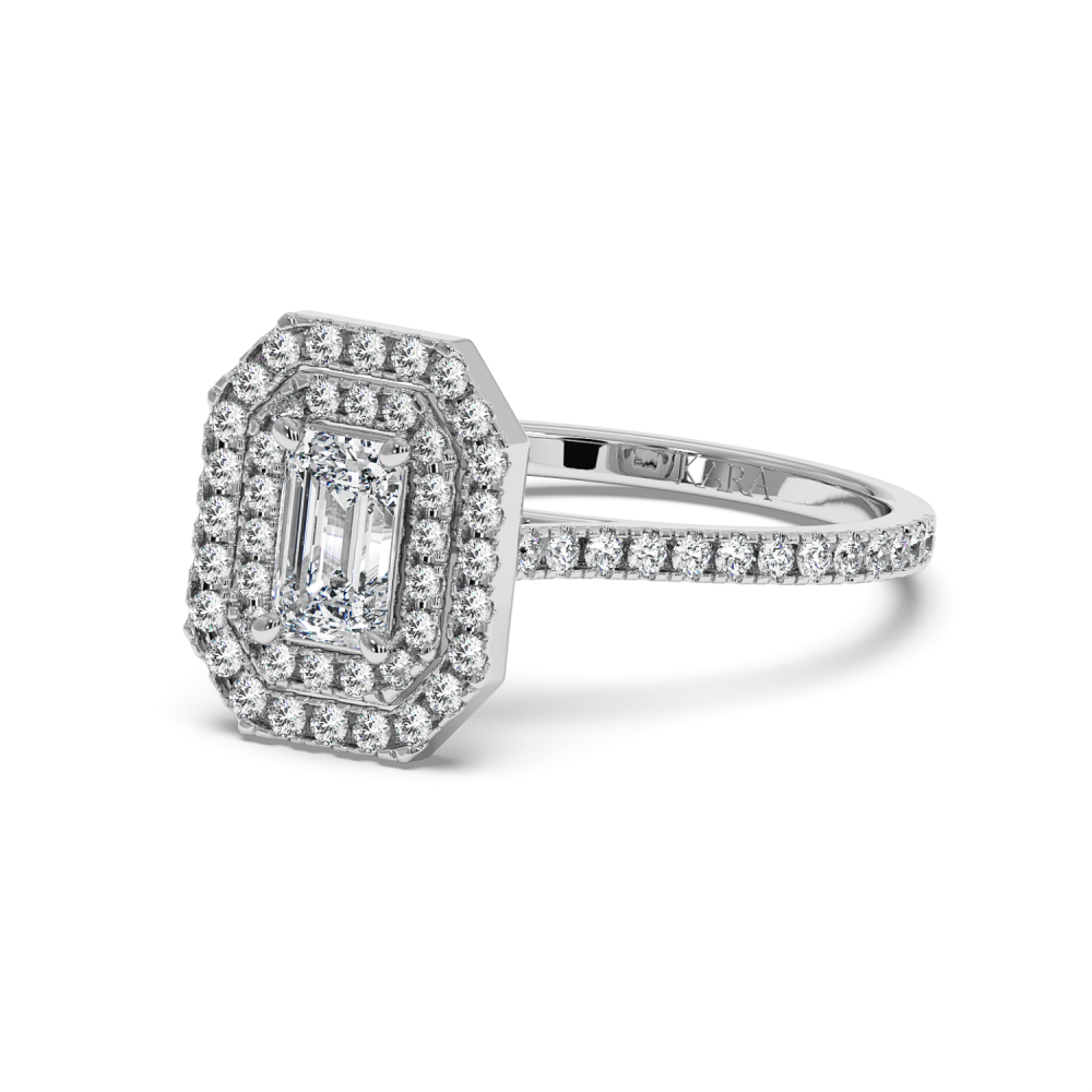 Engagement ring with 0.50 ct Emerald diamond and 0.39 ct side diamonds