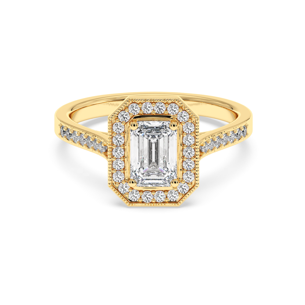 Engagement ring with 0.71 ct Emerald diamond and 0.25 ct side diamonds