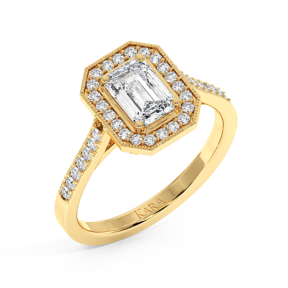 Engagement ring with 0.71 ct Emerald diamond and 0.25 ct side diamonds