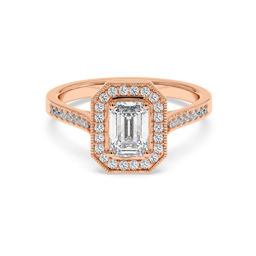 Engagement ring with 0.71 ct Emerald diamond and 0.25 ct side diamonds