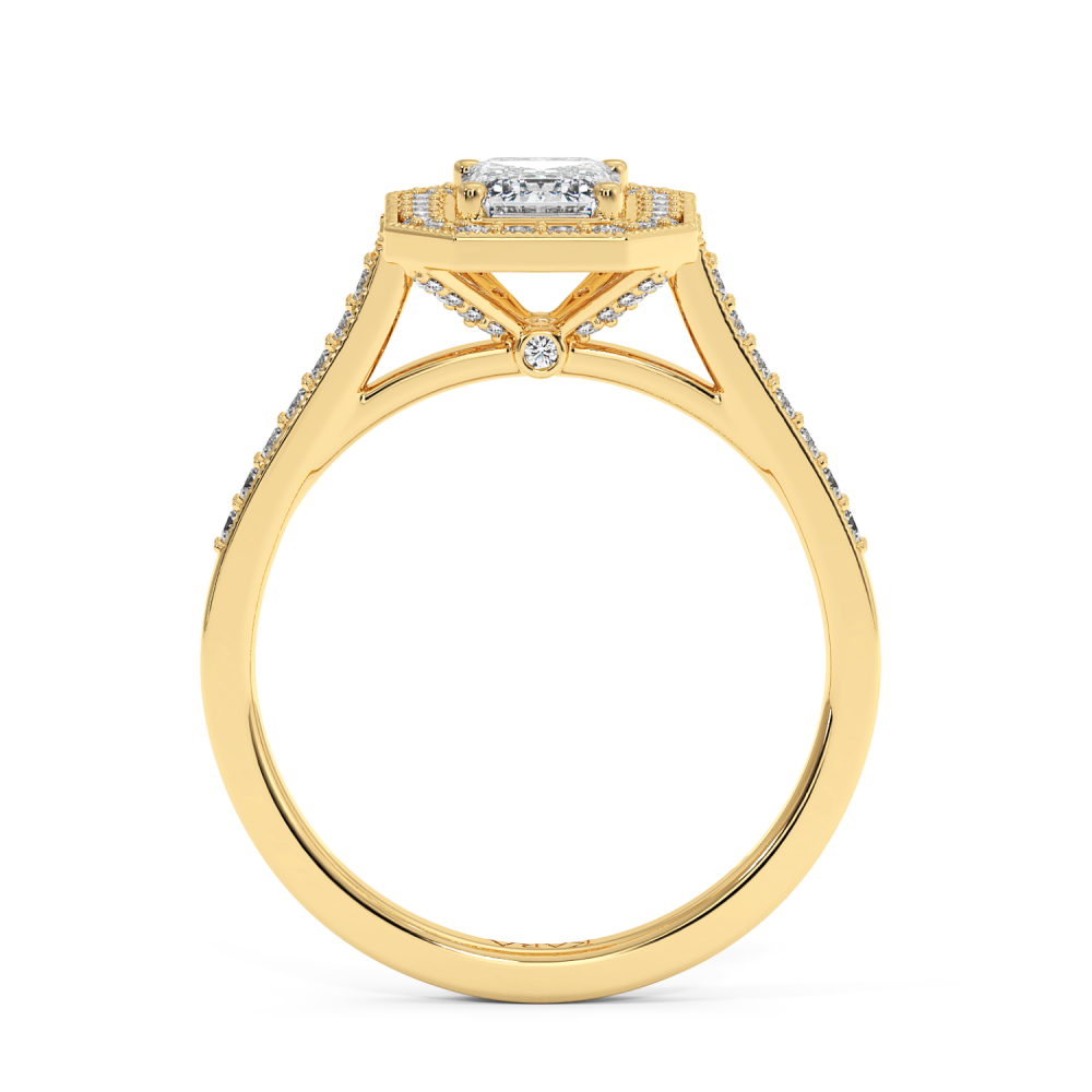 Engagement ring with 0.71 ct Emerald diamond and 0.25 ct side diamonds