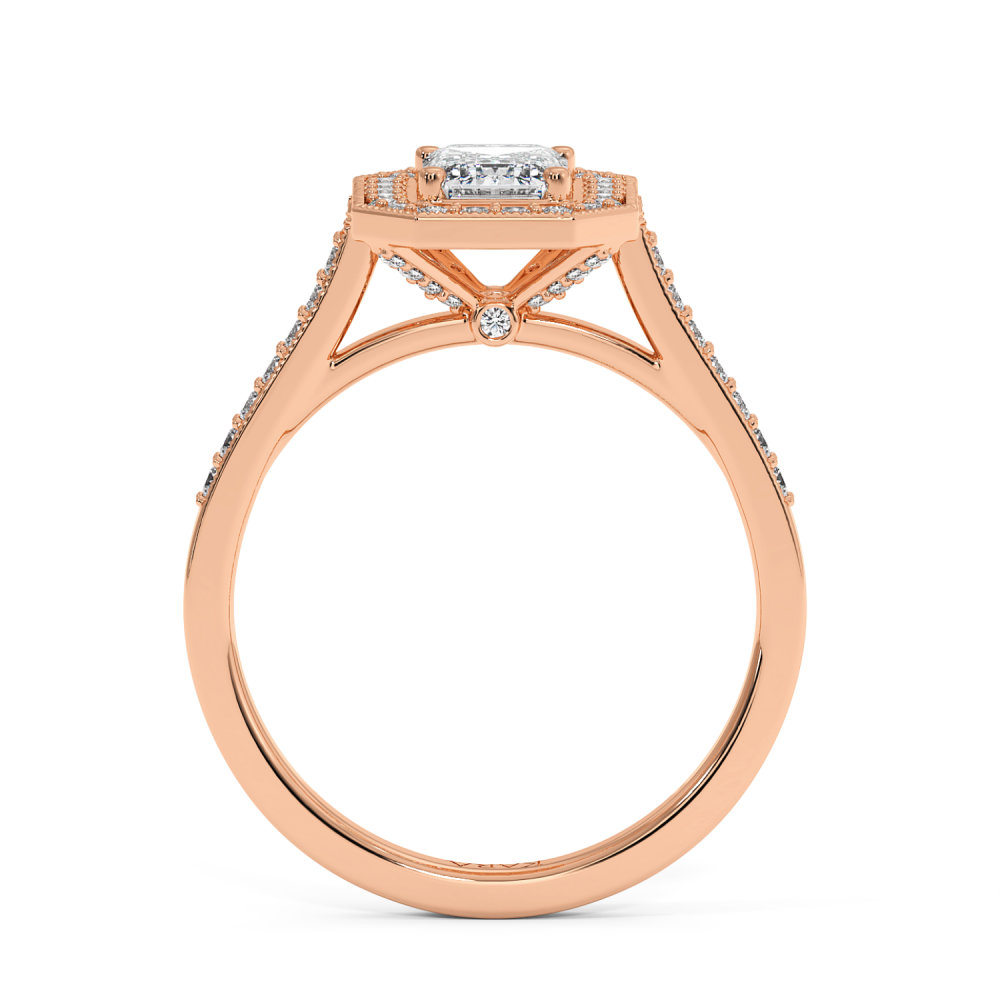 Engagement ring with 0.71 ct Emerald diamond and 0.25 ct side diamonds