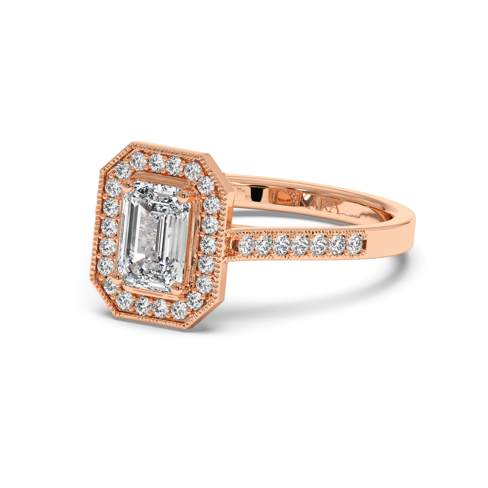 Engagement ring with 0.71 ct Emerald diamond and 0.25 ct side diamonds