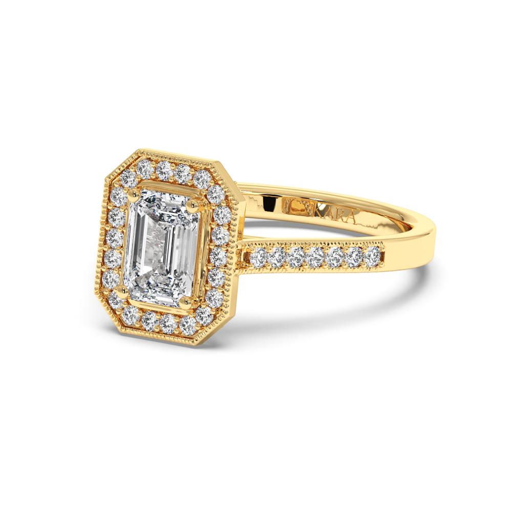 Engagement ring with 0.71 ct Emerald diamond and 0.25 ct side diamonds