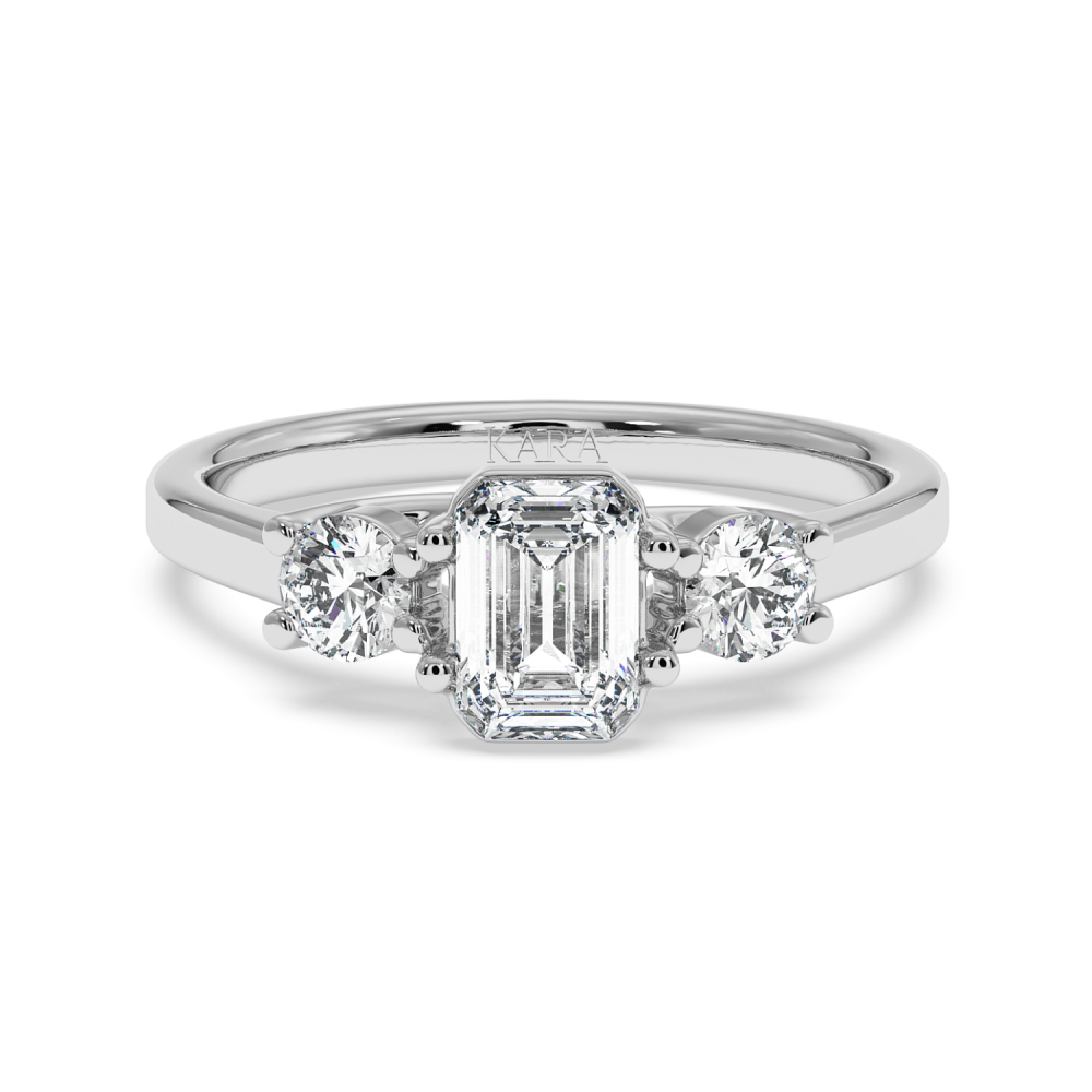 Engagement ring with 0.71 ct Emerald diamond and 0.27 ct side diamonds