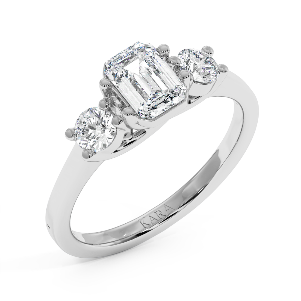 Engagement ring with 0.71 ct Emerald diamond and 0.27 ct side diamonds