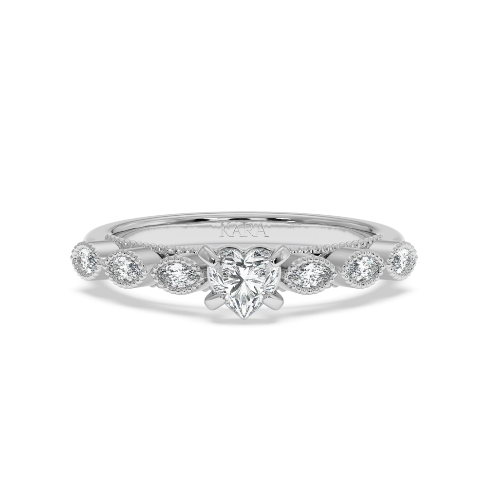 Engagement ring with 0.30 ct Heart diamond and 0.13 ct side diamonds