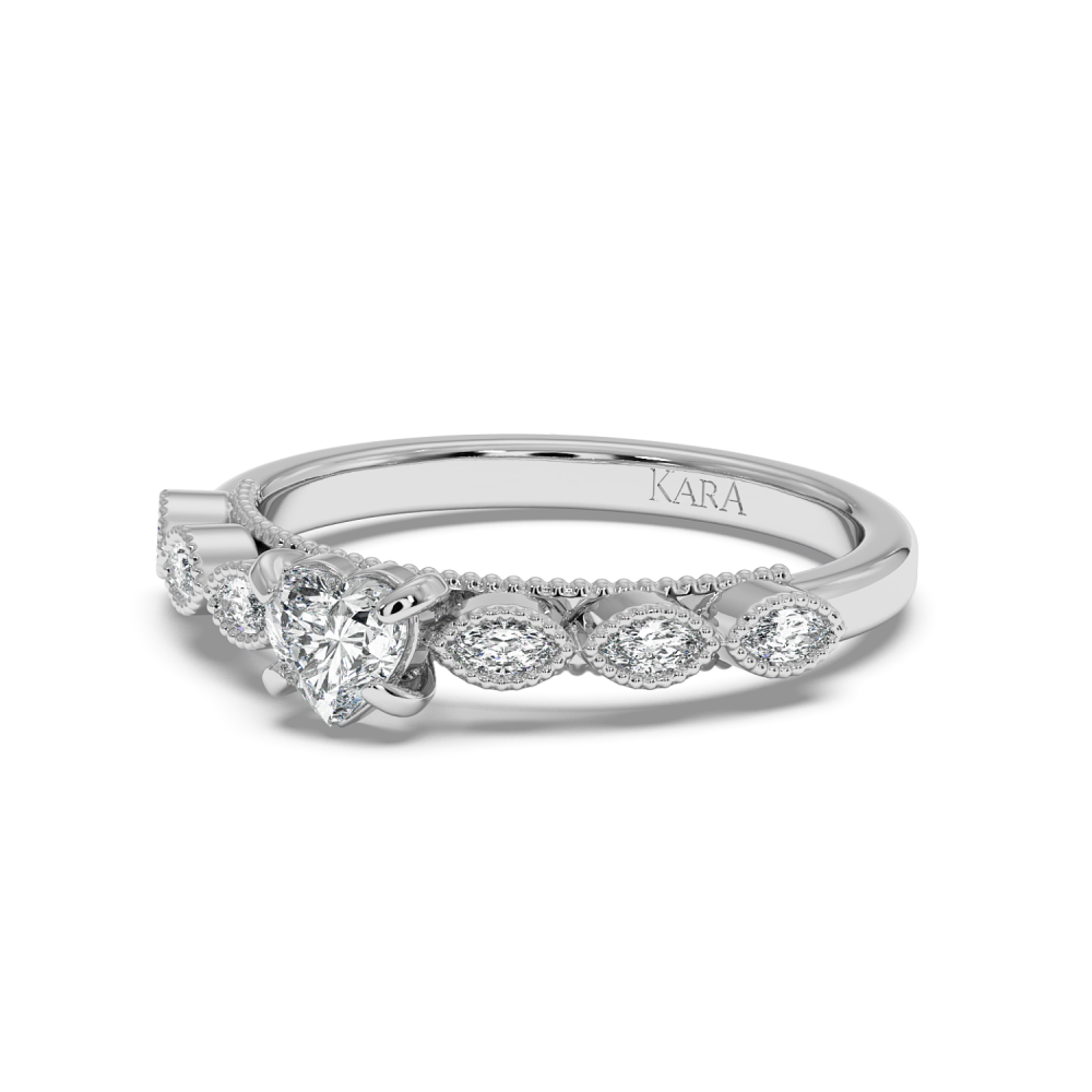Engagement ring with 0.30 ct Heart diamond and 0.13 ct side diamonds