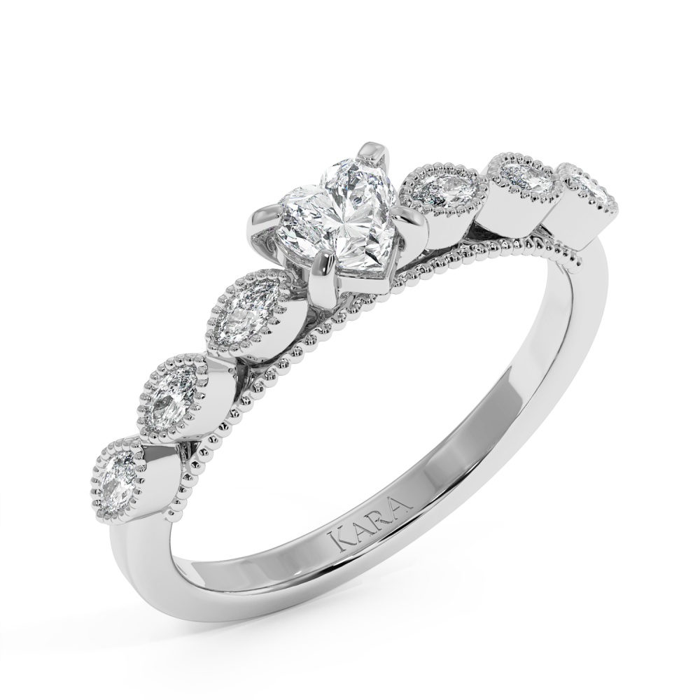 Engagement ring with 0.30 ct Heart diamond and 0.13 ct side diamonds