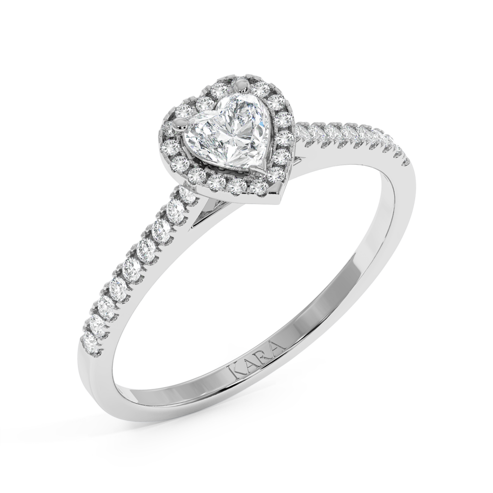 Engagement ring with 0.30 ct Heart diamond and 0.17 ct side diamonds