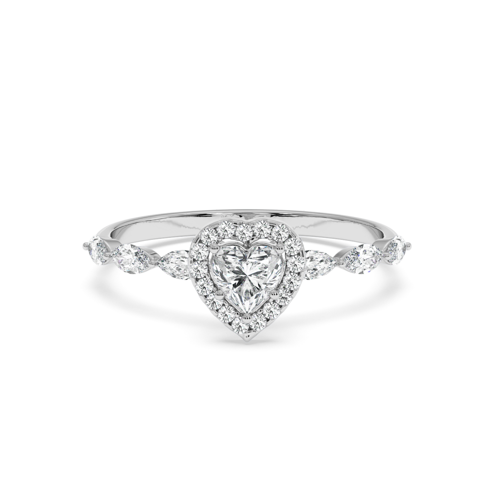 Engagement ring with Heart diamond of 0.30 ct and Marquise side diamonds of 0.21 ct and round diamonds of 0.06 ct