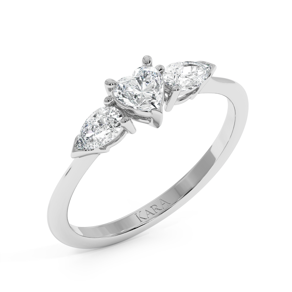 Engagement ring with 0.30 ct Heart diamond and 0.19 ct Pear side diamonds