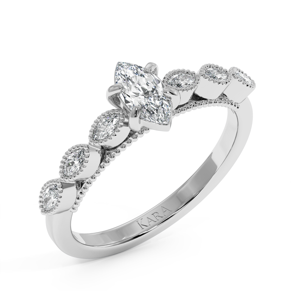 Engagement ring with 0.30 ct Marquise diamond and 0.13 ct side diamonds