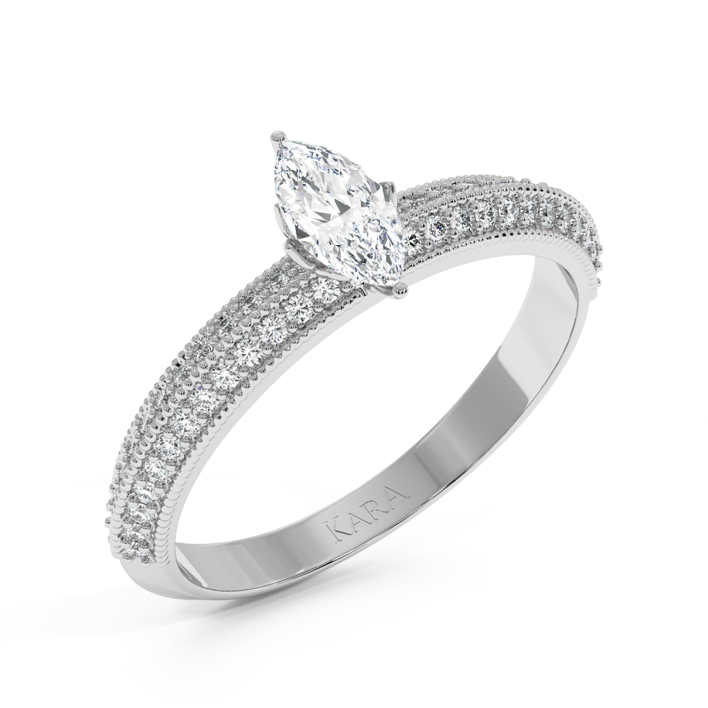 Engagement ring with 0.30 ct Marquise diamond and 0.19 ct side diamonds