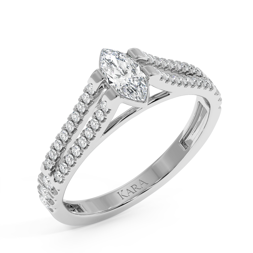 Engagement ring with 0.30 ct Marquise diamond and 0.27 ct side diamonds