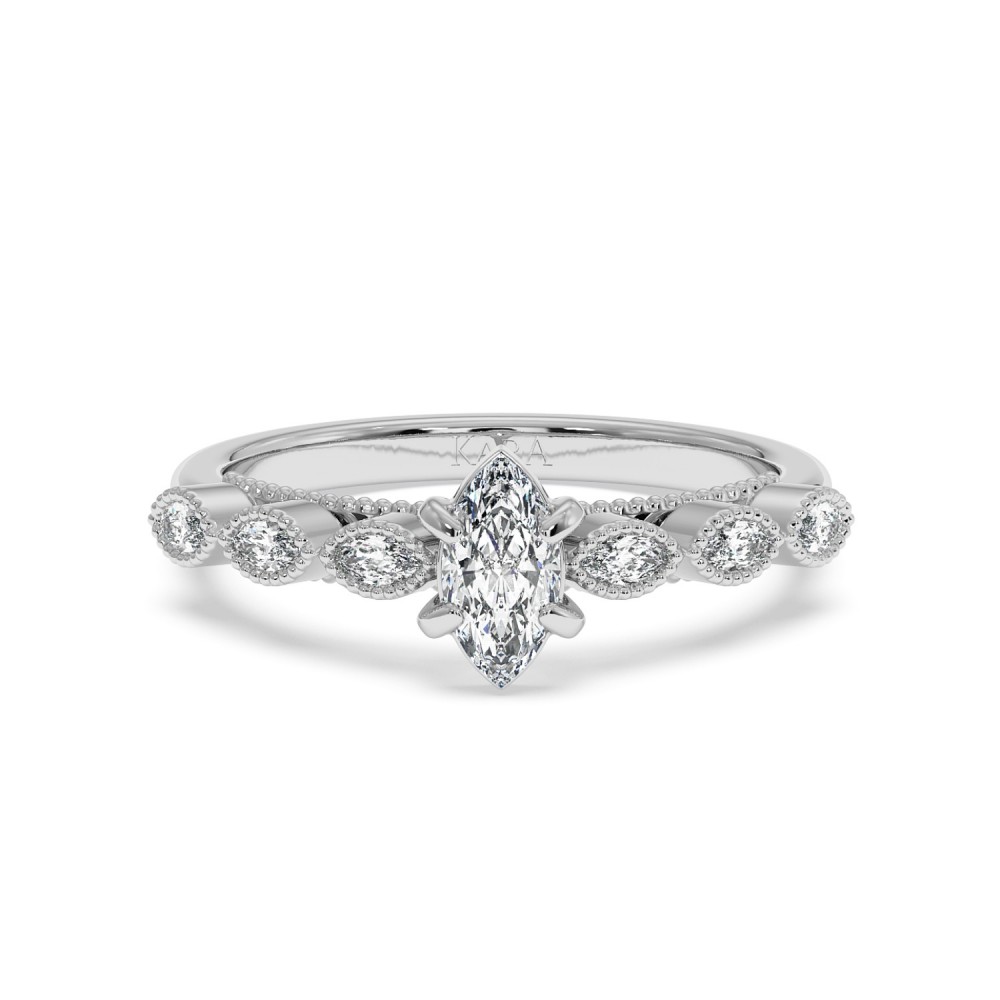 Engagement ring with 0.30 ct Marquise diamond and 0.28 ct side diamonds