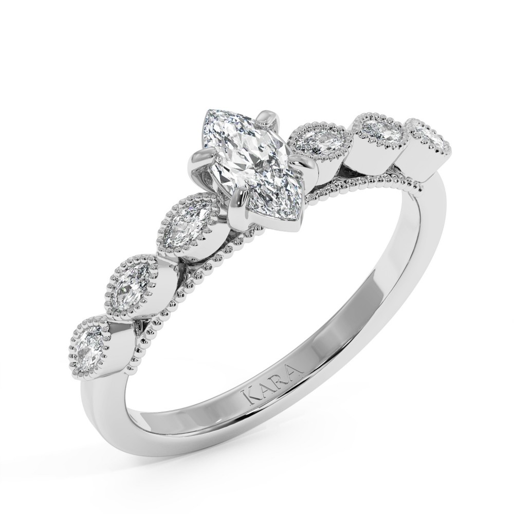 Engagement ring with 0.30 ct Marquise diamond and 0.28 ct side diamonds
