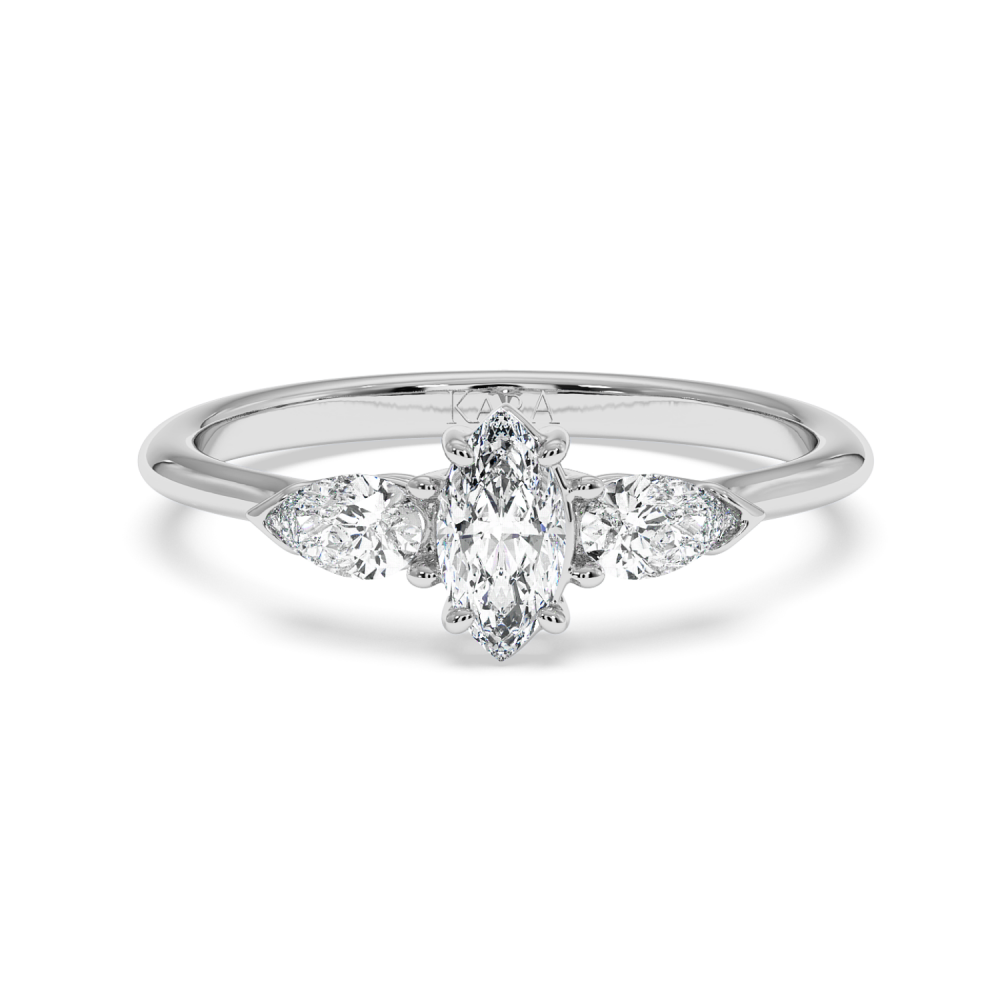 Engagement ring with 0.30 ct Marquise diamond and 0.19 ct Pear side diamonds