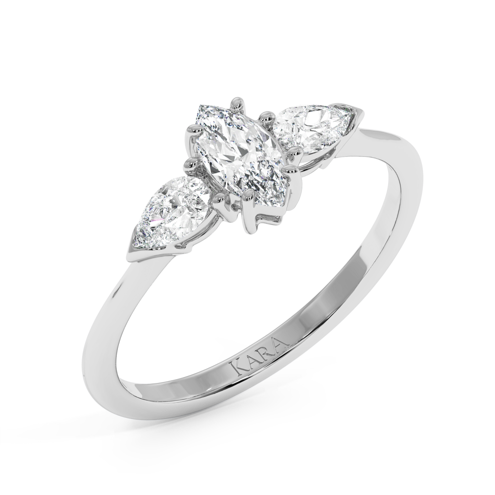 Engagement ring with 0.30 ct Marquise diamond and 0.19 ct Pear side diamonds