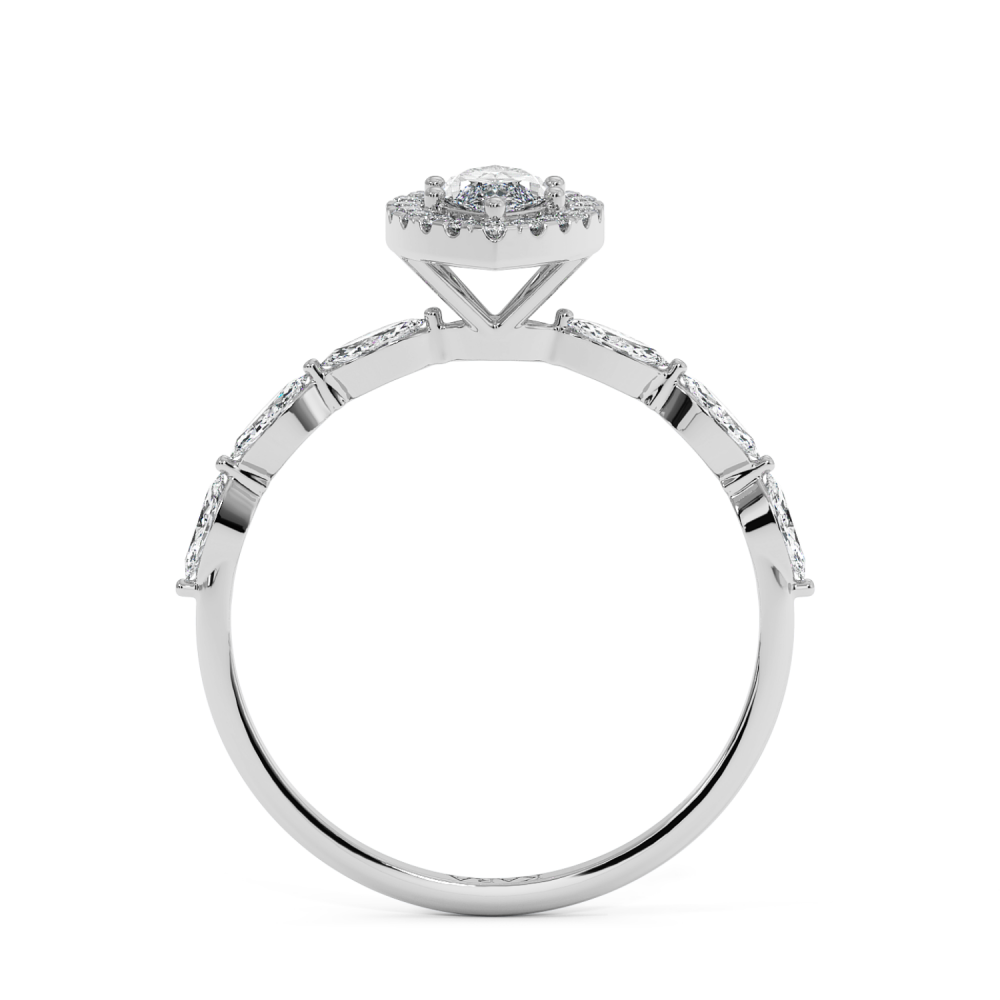 Engagement ring with 0.31 ct Marquise diamond and 0.21 ct Marquise and 0.08 ct round and 0.21 ct Marquise side diamonds