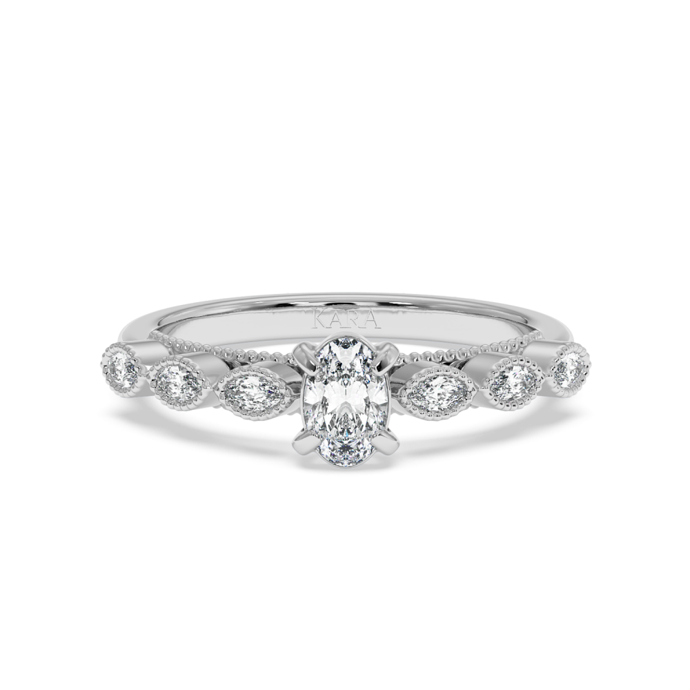 Engagement ring with 0.30 ct Oval diamond and 0.13 ct side diamonds