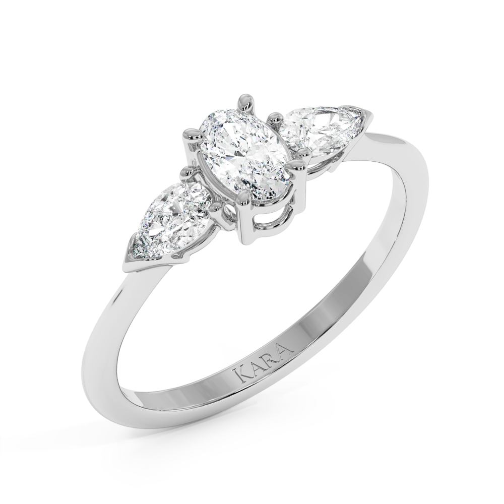 Engagement ring with 0.30 ct Oval diamond and 0.19 ct Pear side diamonds