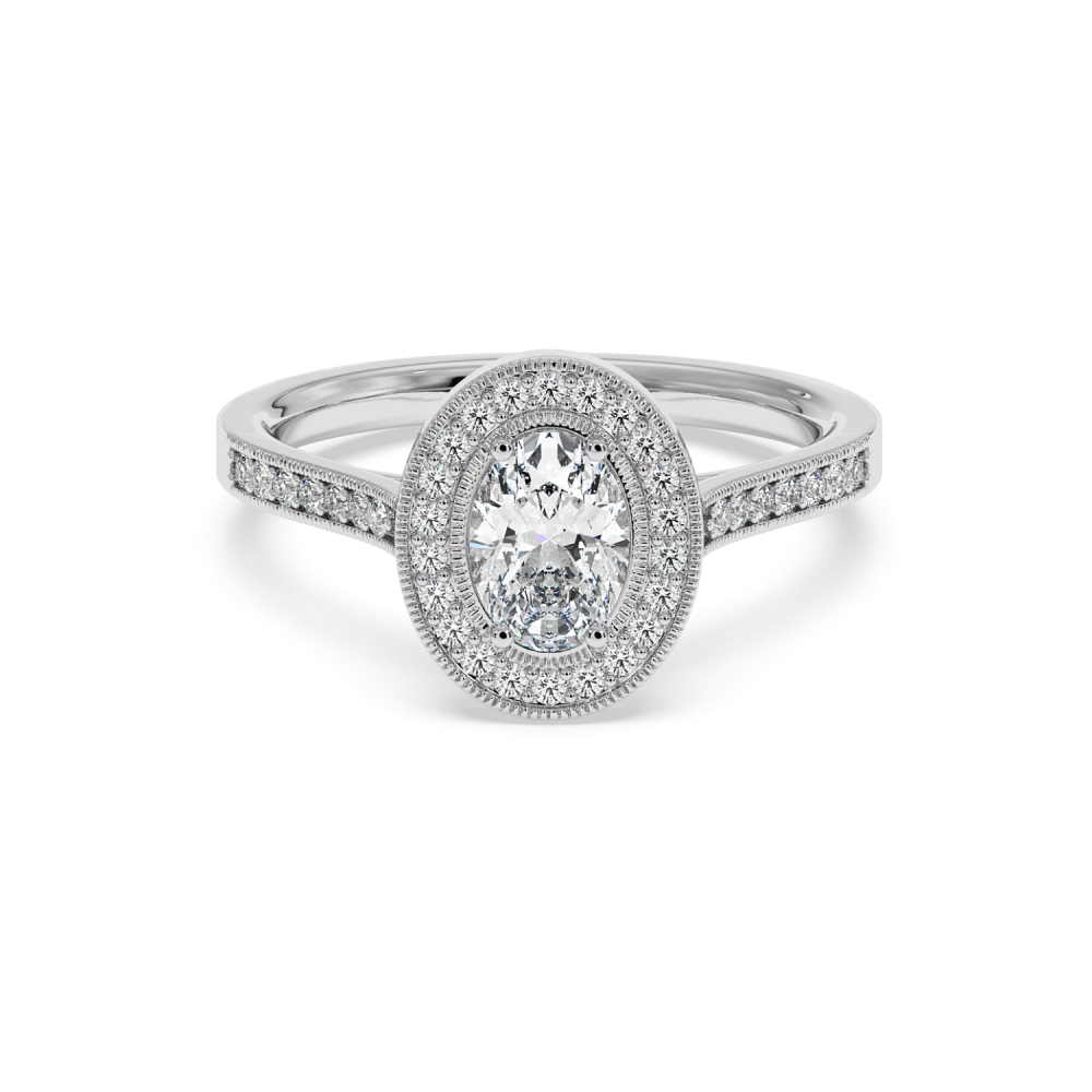 Engagement ring with 0.70 ct Oval diamond and 0.24 ct side diamonds