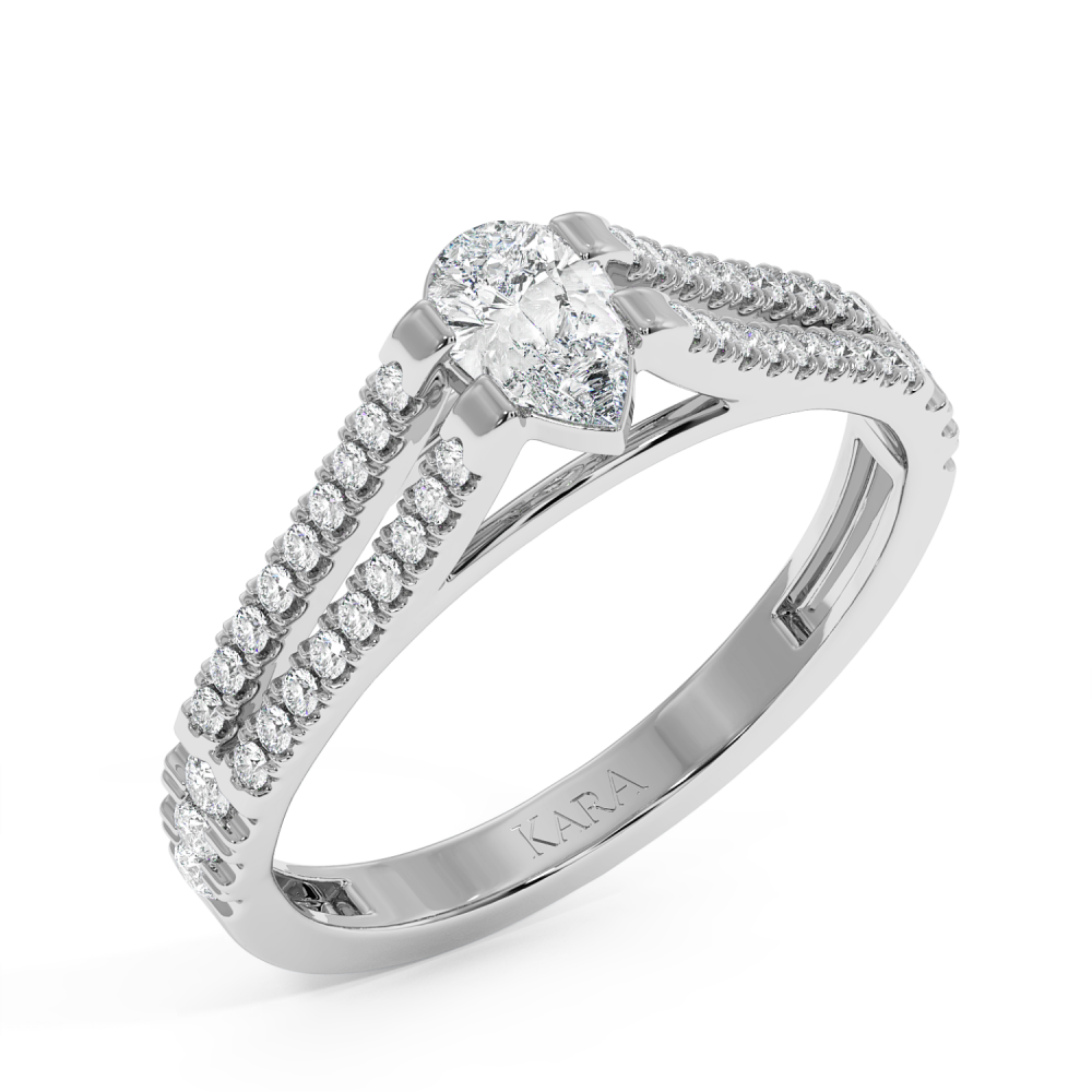 Engagement ring with 0.29 ct Pear diamond and 0.27 ct side diamonds