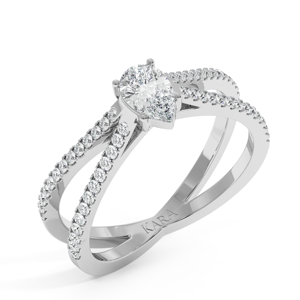 Engagement ring with 0.30 ct Pear diamond and 0.37 ct side diamonds