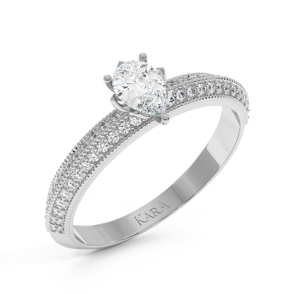 Engagement ring with 0.30 ct Pear diamond and 0.19 ct side diamonds