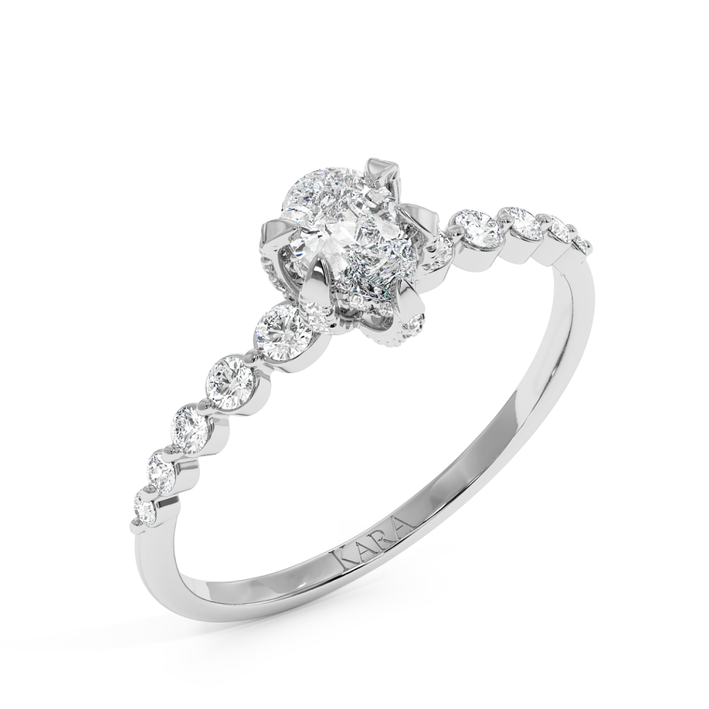 Engagement ring with 0.30 ct Pear diamond and 0.28 ct side diamonds