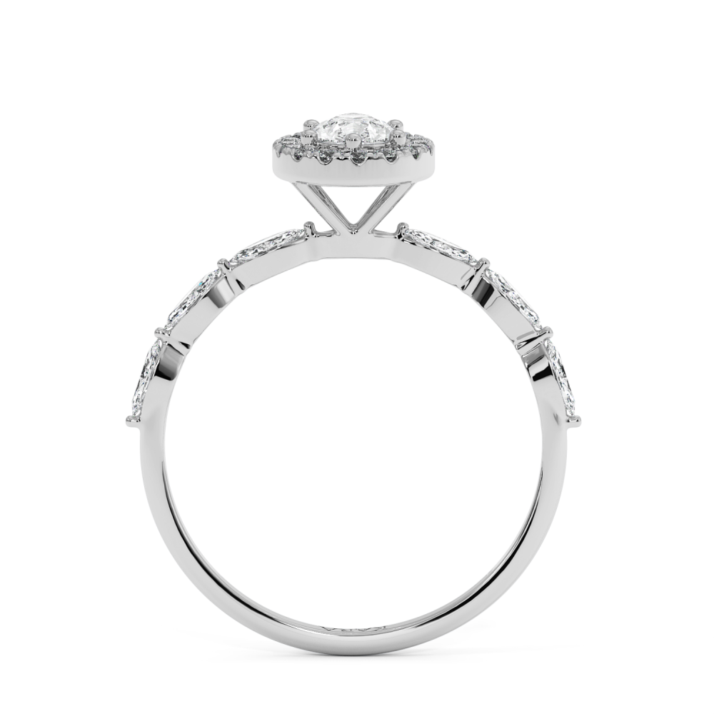 Engagement ring with a 0.30 ct Pear diamond and 0.21 ct Marquise and 0.09 ct round and 0.21 ct Marquise side diamonds