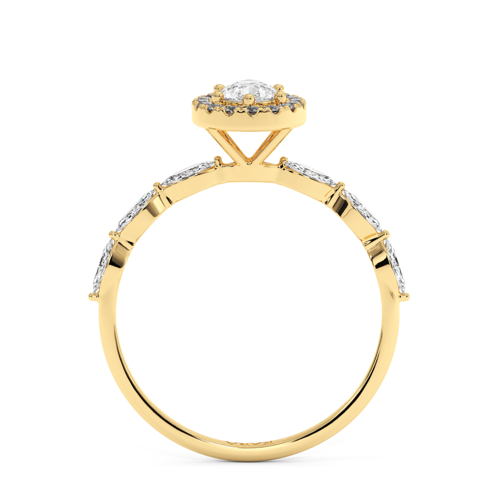 Engagement ring with a 0.30 ct Pear diamond and 0.21 ct Marquise and 0.09 ct round and 0.21 ct Marquise side diamonds