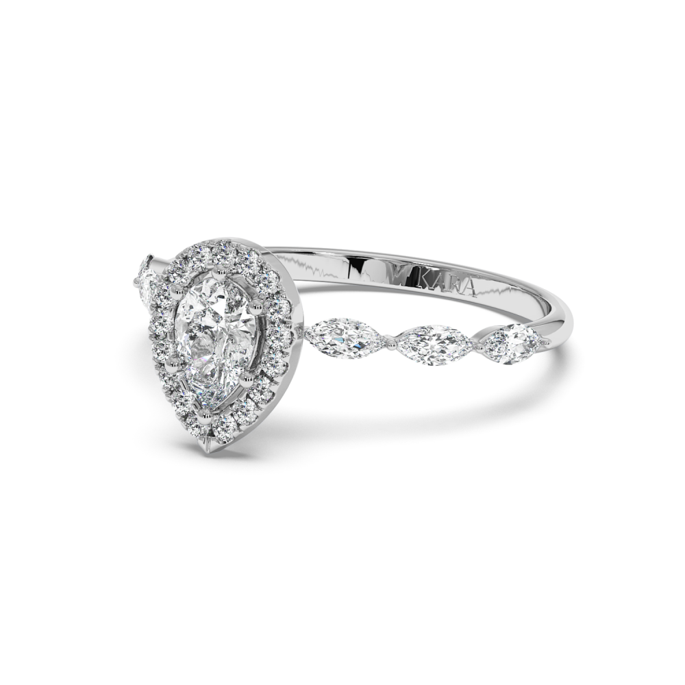 Engagement ring with a 0.30 ct Pear diamond and 0.21 ct Marquise and 0.09 ct round and 0.21 ct Marquise side diamonds