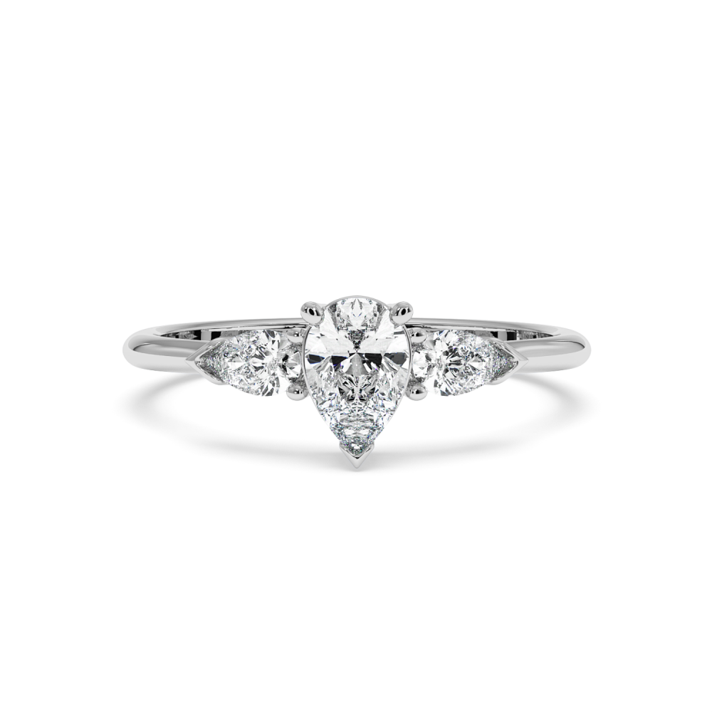 Engagement ring with 0.30 ct Pear diamond and 0.19 ct Pear side diamonds