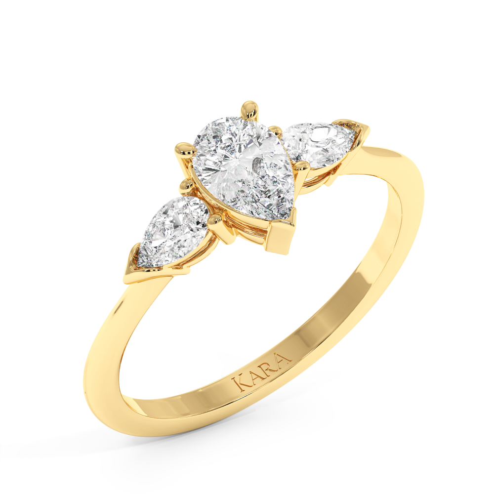 Engagement ring with 0.30 ct Pear diamond and 0.19 ct Pear side diamonds