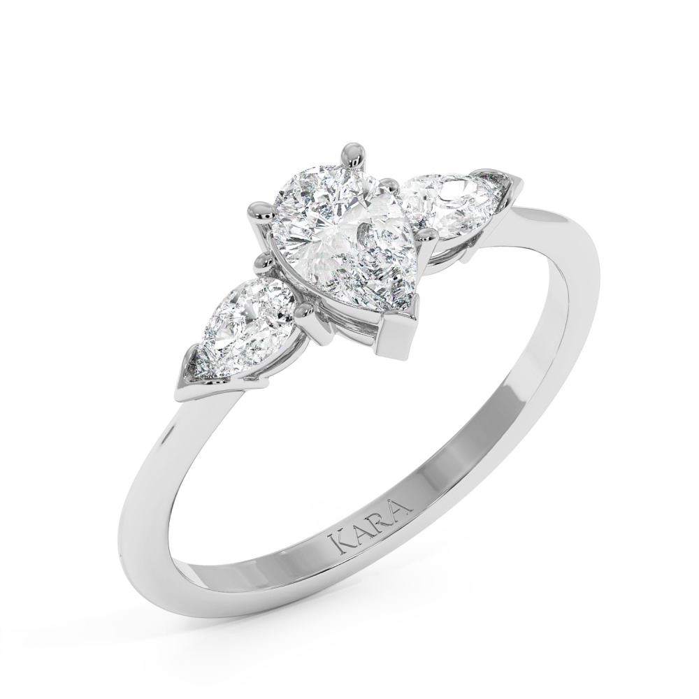 Engagement ring with 0.30 ct Pear diamond and 0.19 ct Pear side diamonds