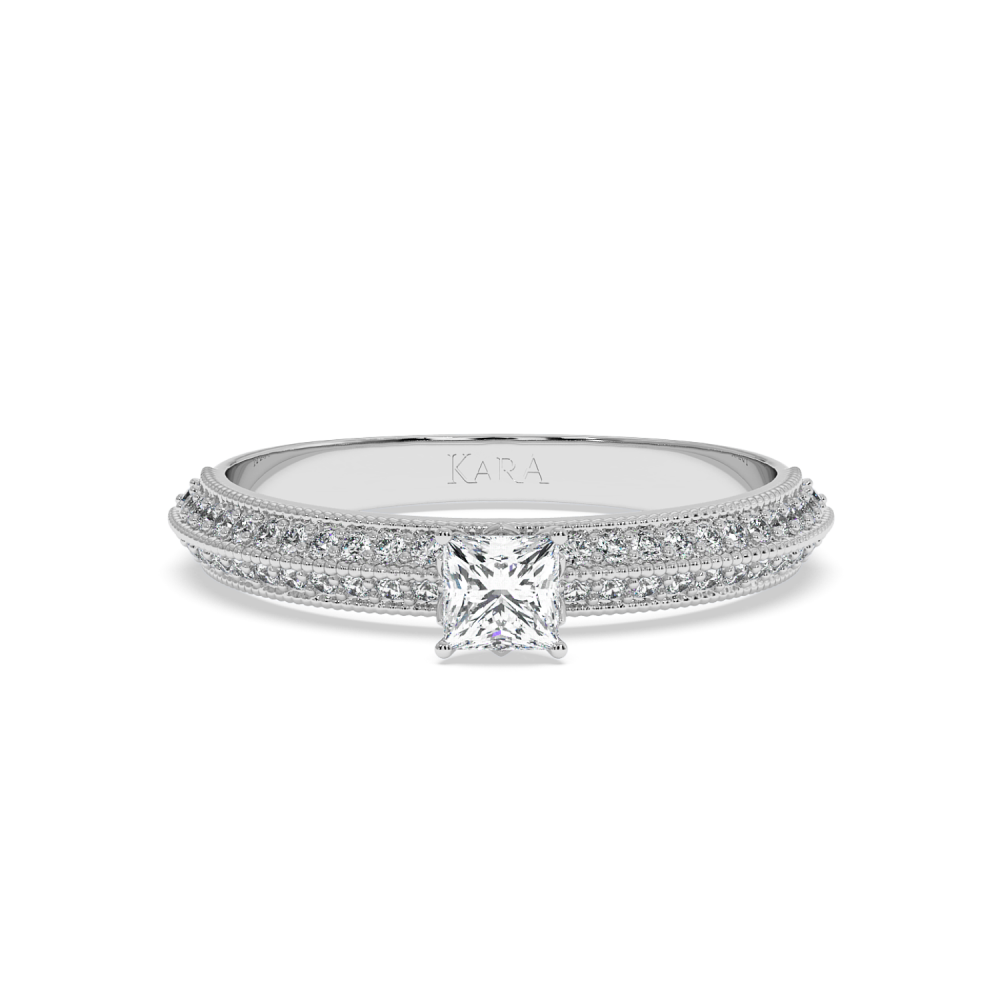 Engagement ring with 0.29 ct Princess diamond and 0.19 ct side diamonds