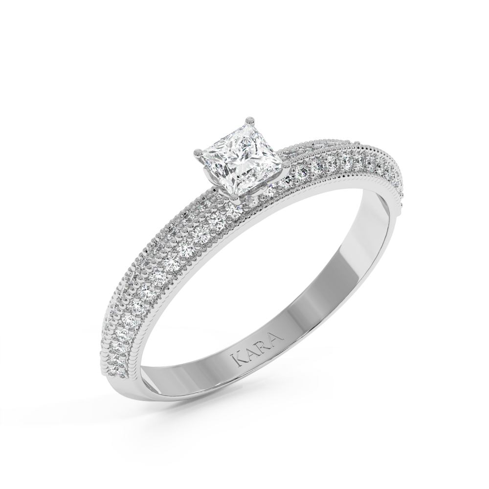 Engagement ring with 0.29 ct Princess diamond and 0.19 ct side diamonds