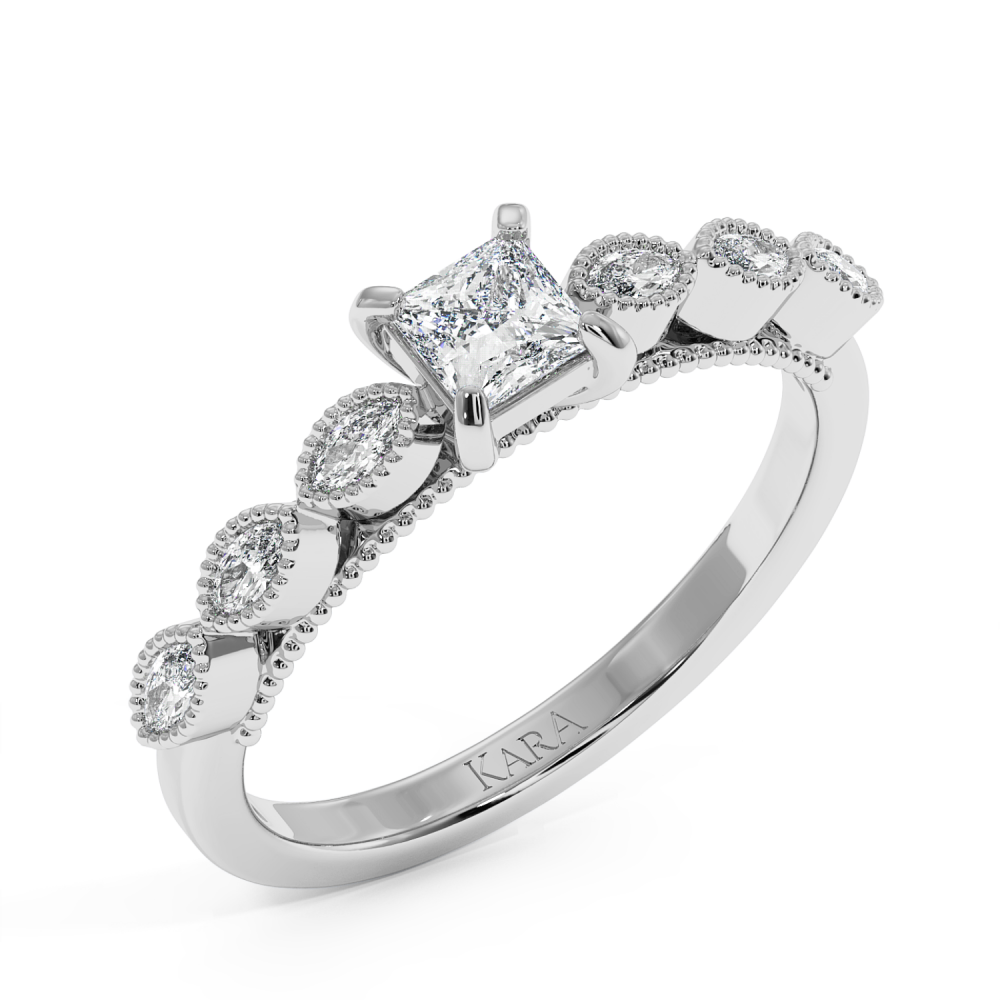 Engagement ring with 0.30 ct Princess diamond and 0.13 ct side diamonds