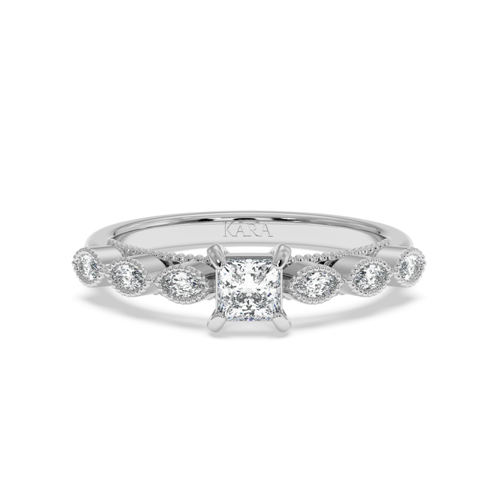 Engagement ring with 0.30 ct Princess diamond and 0.13 ct side diamonds
