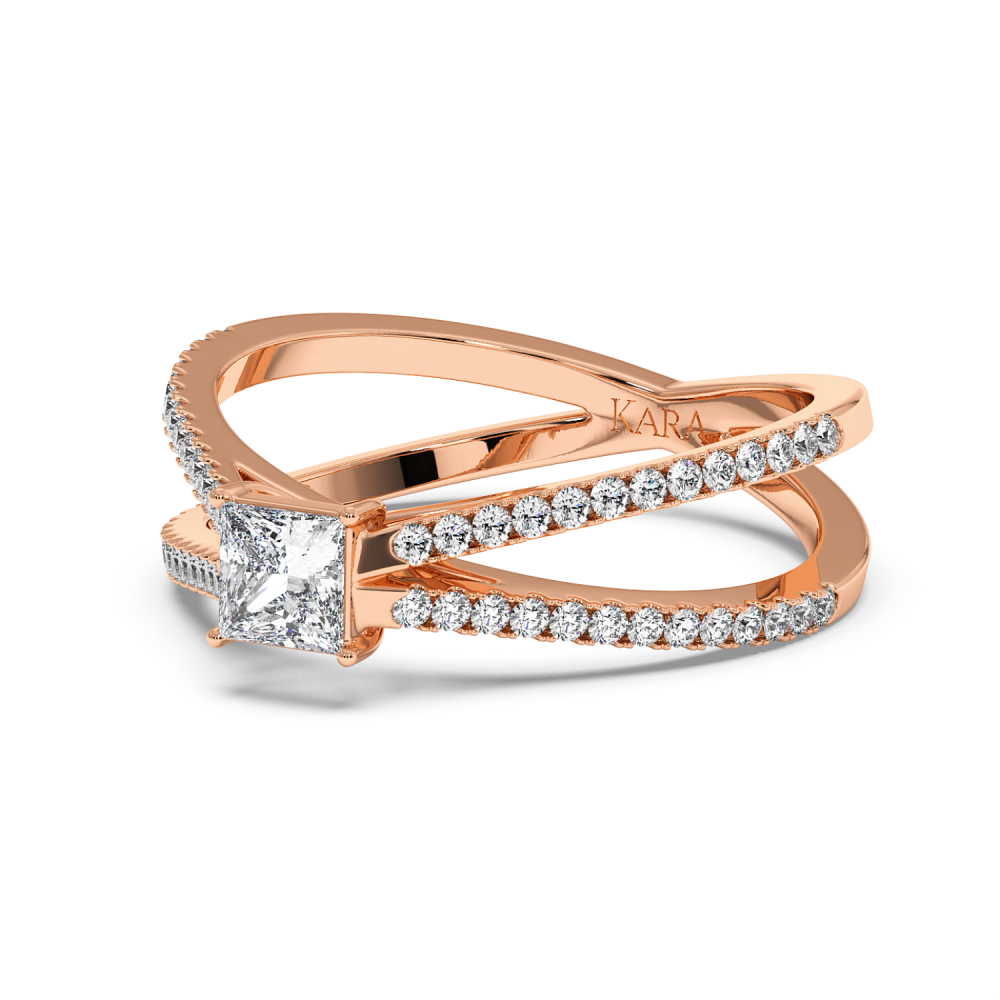 Engagement ring with 0.30 ct Princess diamond and 0.37 ct side diamonds