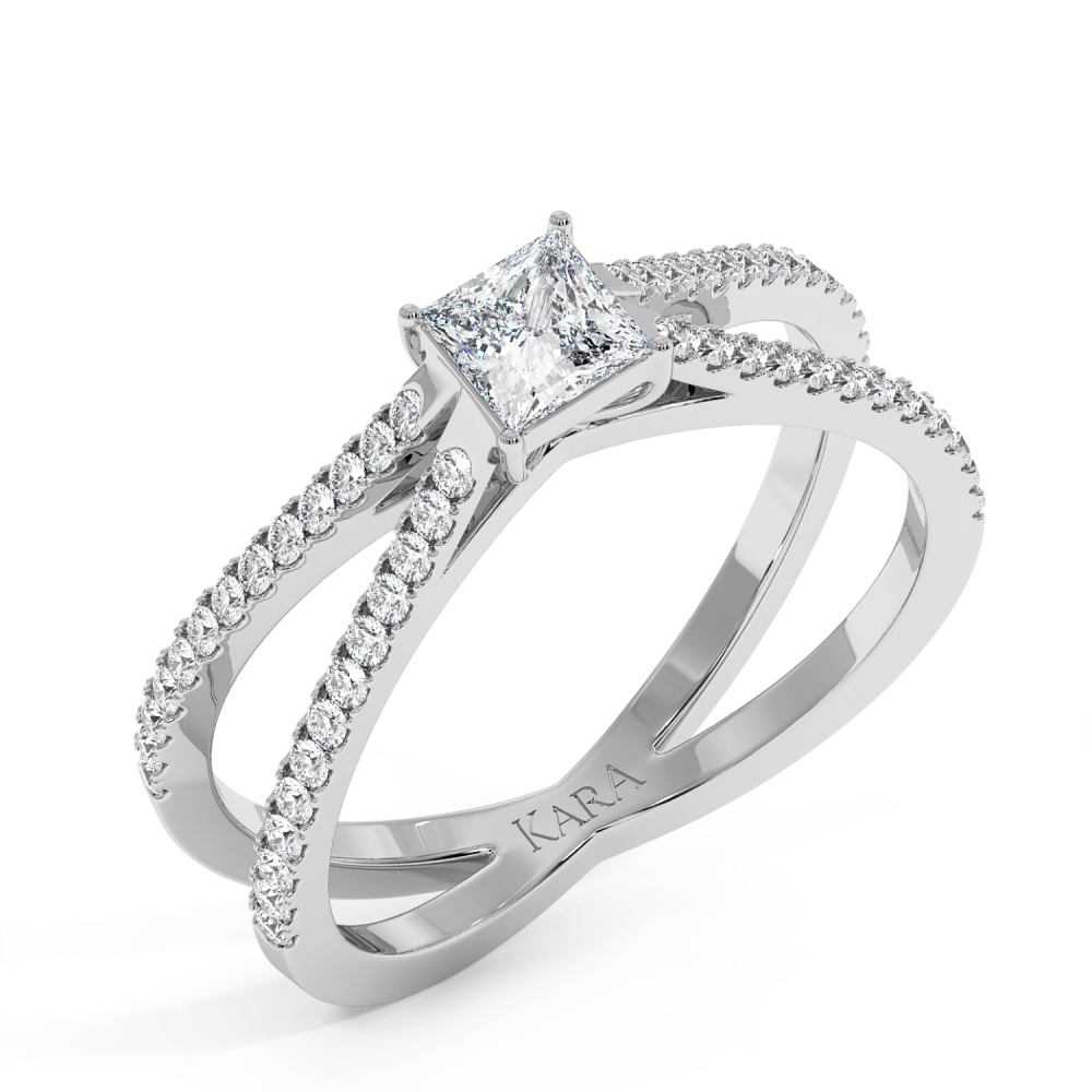 Engagement ring with 0.30 ct Princess diamond and 0.37 ct side diamonds