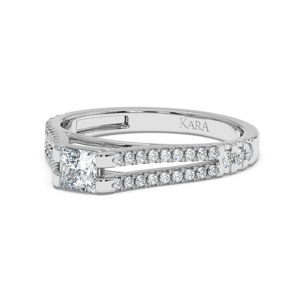 Engagement ring with 0.30 ct Princess diamond and 0.27 ct side diamonds