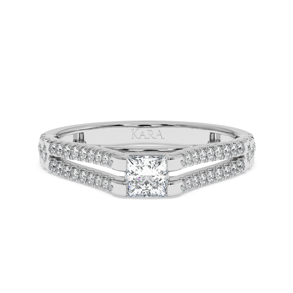 Engagement ring with 0.30 ct Princess diamond and 0.27 ct side diamonds