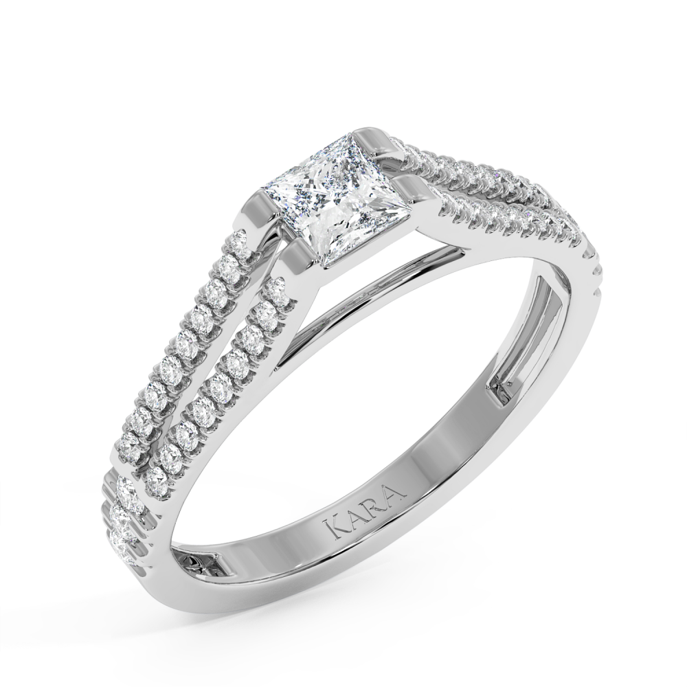 Engagement ring with 0.30 ct Princess diamond and 0.27 ct side diamonds