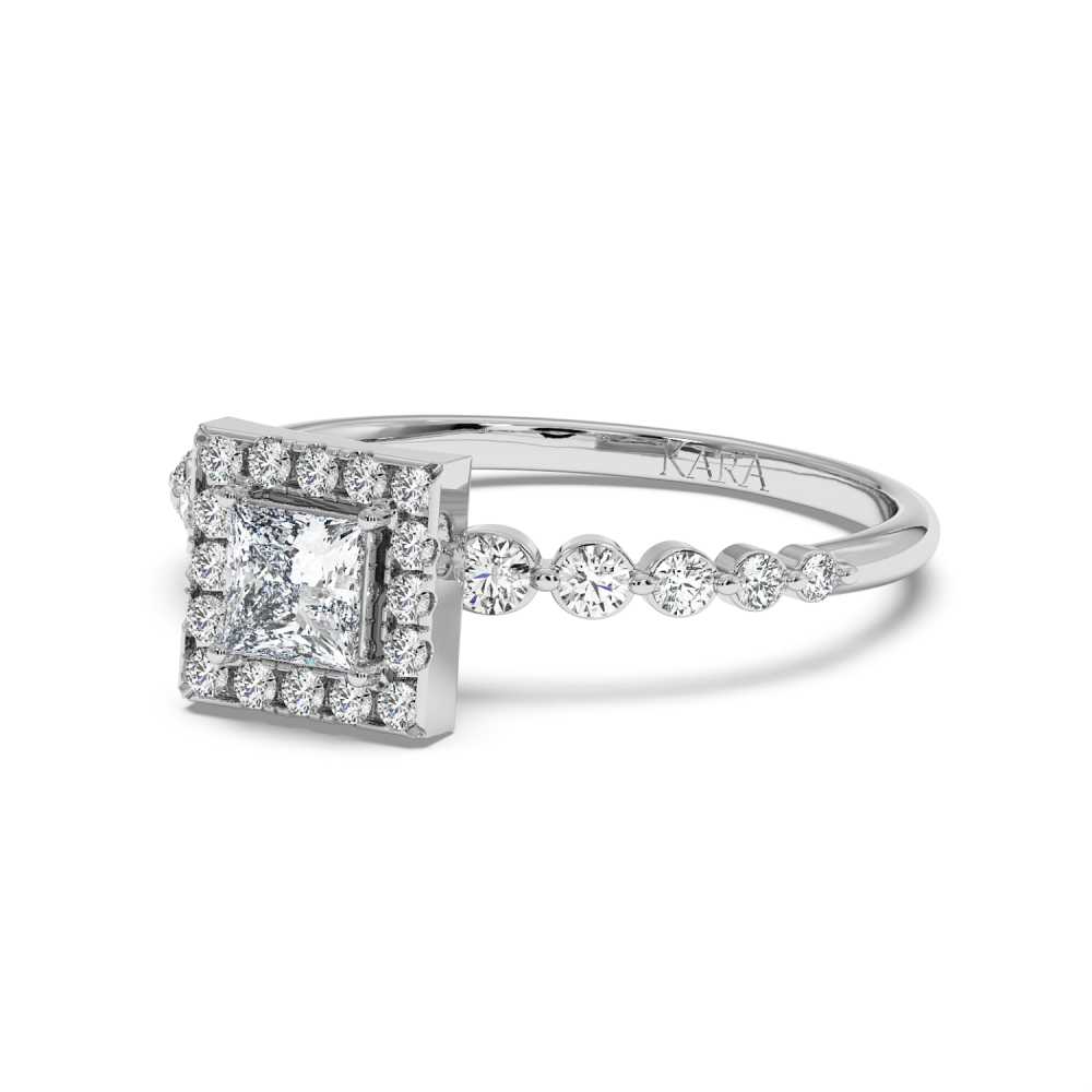 Engagement ring with 0.30 ct Princess diamond and 0.31 ct side diamonds