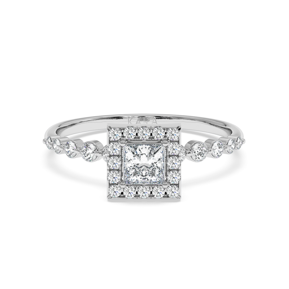 Engagement ring with 0.30 ct Princess diamond and 0.31 ct side diamonds